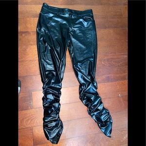 Faux leather scrunched pants